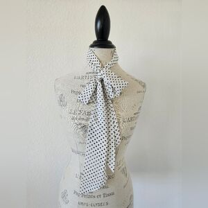 Sheer Black & White Polka Dot Skinny Scarf Long Sash Belt or Hair Wrap​Vintage